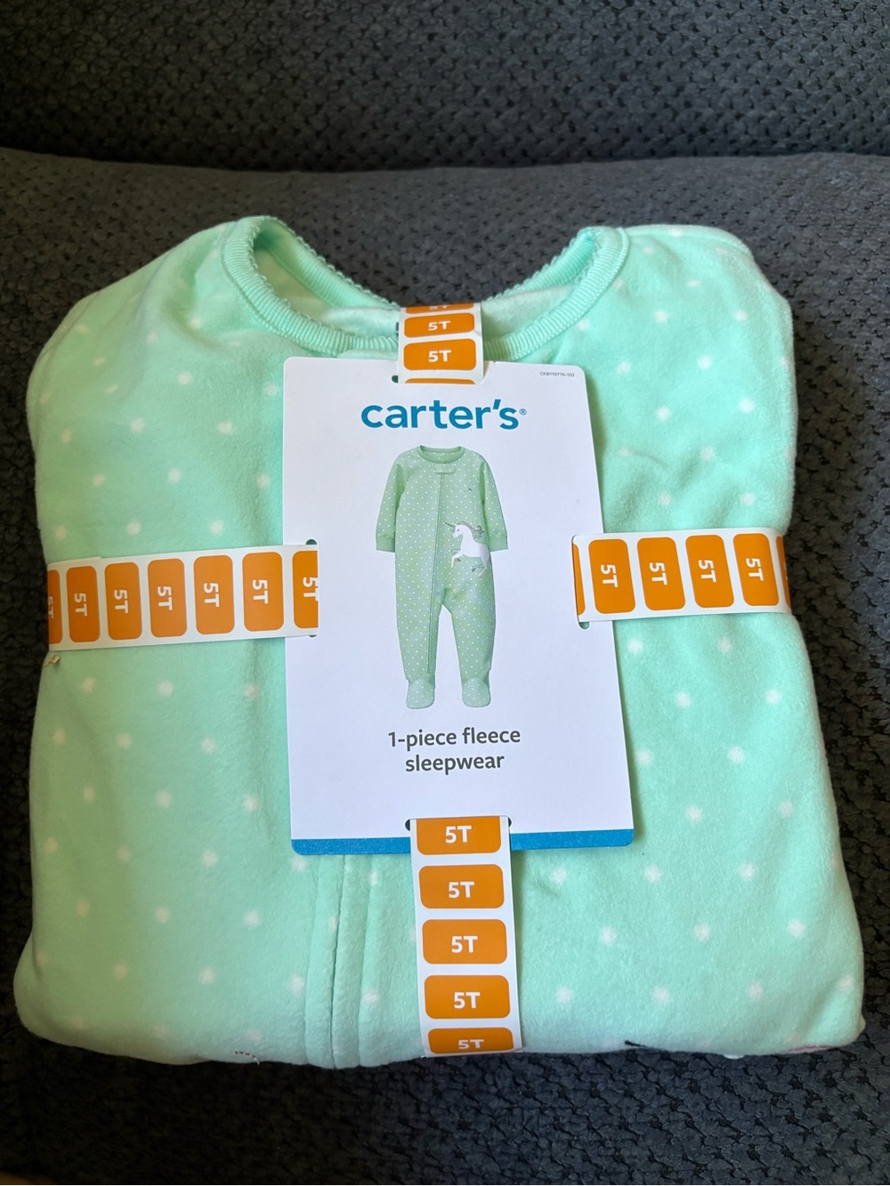 Brand New Carter's Mint Green and White Polka Dot Fleece One-Piece Footie - 5T